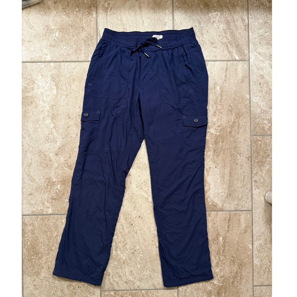 LL Bean Vista Camp Pants Mens Navy Blue Cargo Hiking Trousers Drawstring